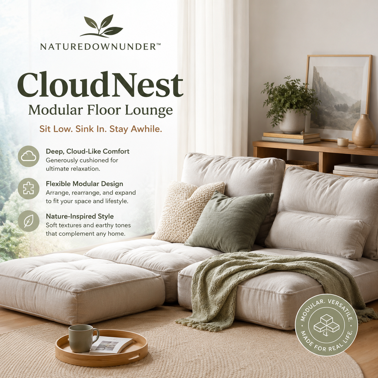 𝑵𝒂𝒕𝒖𝒓𝒆𝒅𝒐𝒘𝒏𝒖𝒏𝒅𝒆𝒓™ CloudNest Modular Floor Lounge
