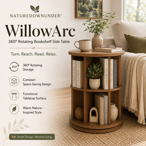 𝑵𝒂𝒕𝒖𝒓𝒆𝒅𝒐𝒘𝒏𝒖𝒏𝒅𝒆𝒓™ WillowArc 360° Rotating Bookshelf Side Table